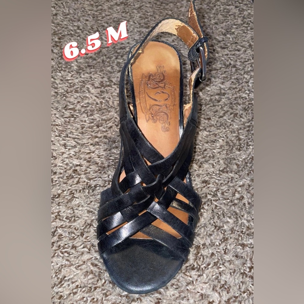 Black strappy wedge sandals